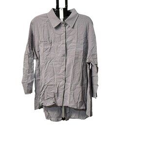 NWT Women's Collared Button Down Blouse - Gray - 5XL
